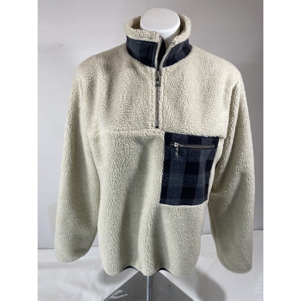 Adam Lippes Fleece Pullover Sweater Women Small Ivory Plaid Activewear Jacket